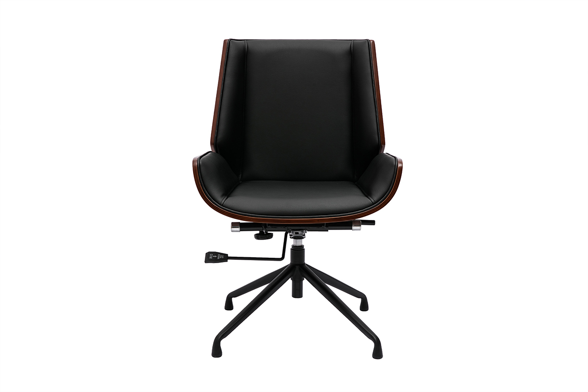 Chaise de bureau design pivotante 360� noir, bois fonc� noyer et m�tal noir CURVED