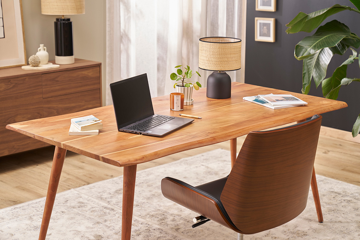 Chaise de bureau design pivotante 360� noir, bois fonc� noyer et m�tal noir CURVED