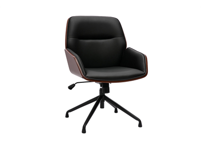 Chaise de bureau design pivotante 360&deg; noire, bois fonc&eacute; et m&eacute;tal noir MARLOW