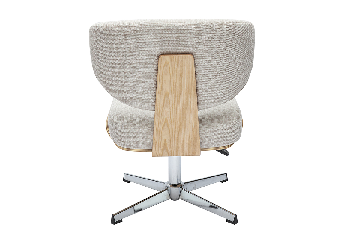 Chaise de bureau beige vue de dos avec bois clair et pi�tement en m�tal.