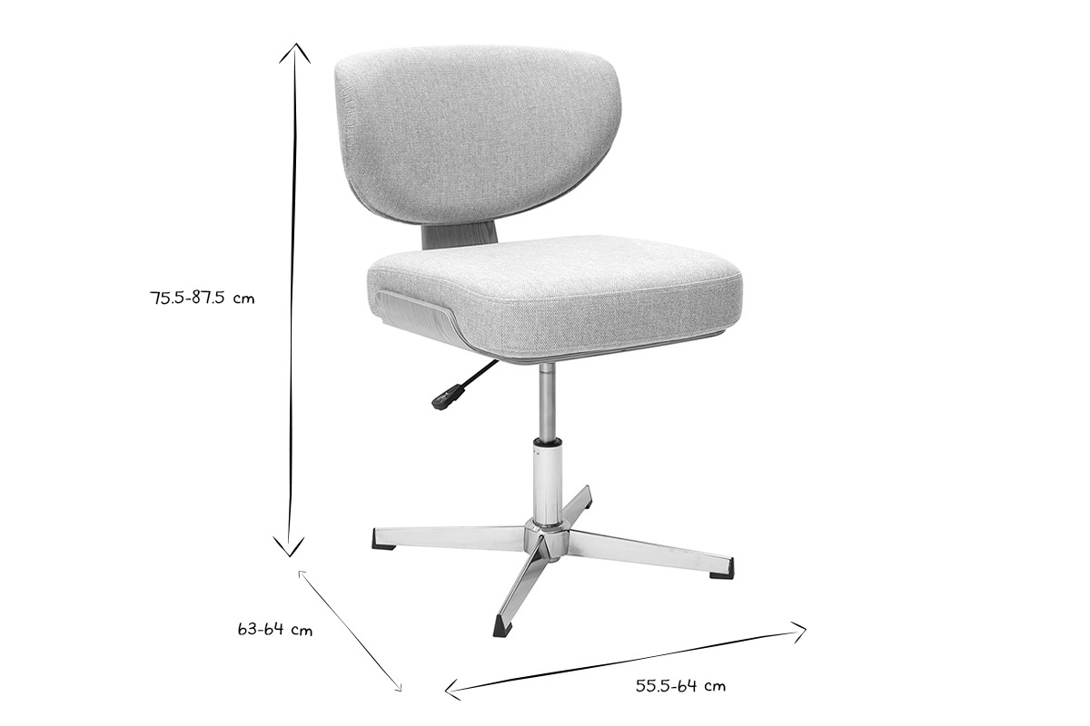 Chaise de bureau HANZ en noir et blanc avec dimensions indiqu�es.