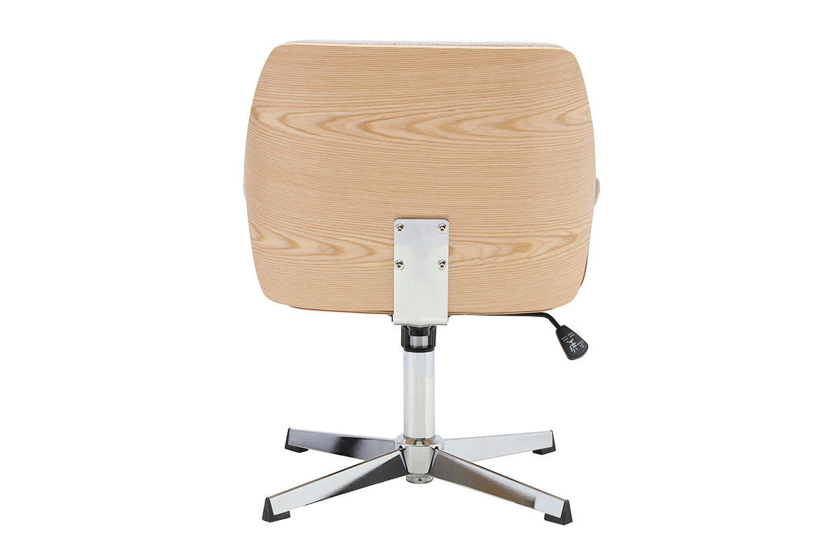 Vue arri�re de la chaise de bureau RIKKI en tissu velours beige et bois clair.