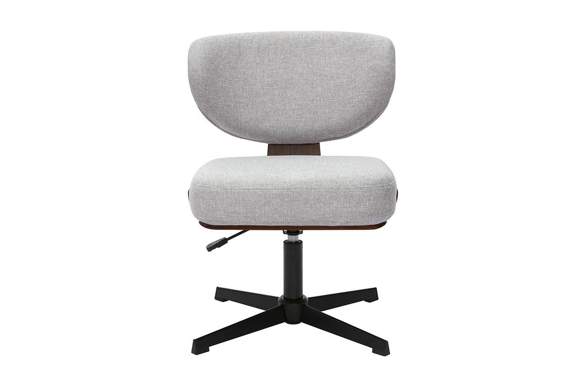 Chaise de bureau grise en tissu velours, vue de face, avec pi�tement en �toile noir.