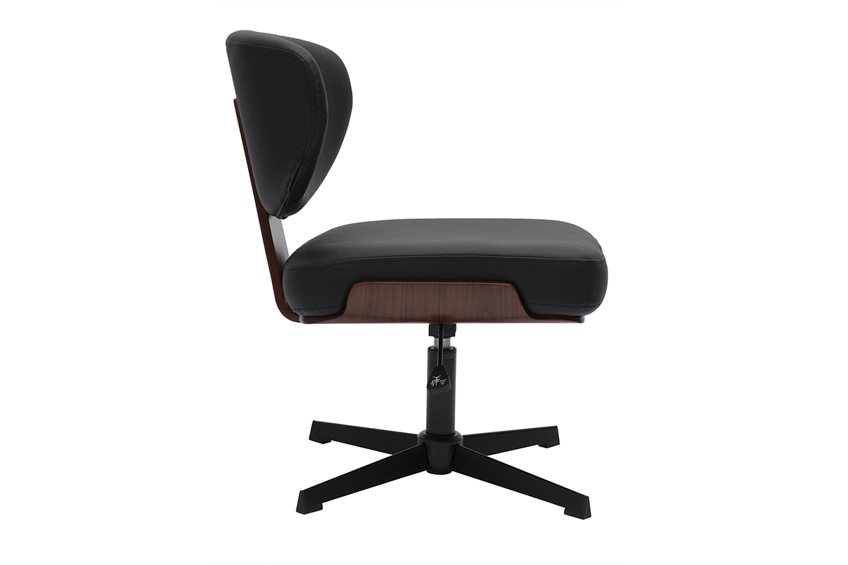 Chaise de bureau HANZ noire et noyer, vue de c�t�, pi�tement �toile.