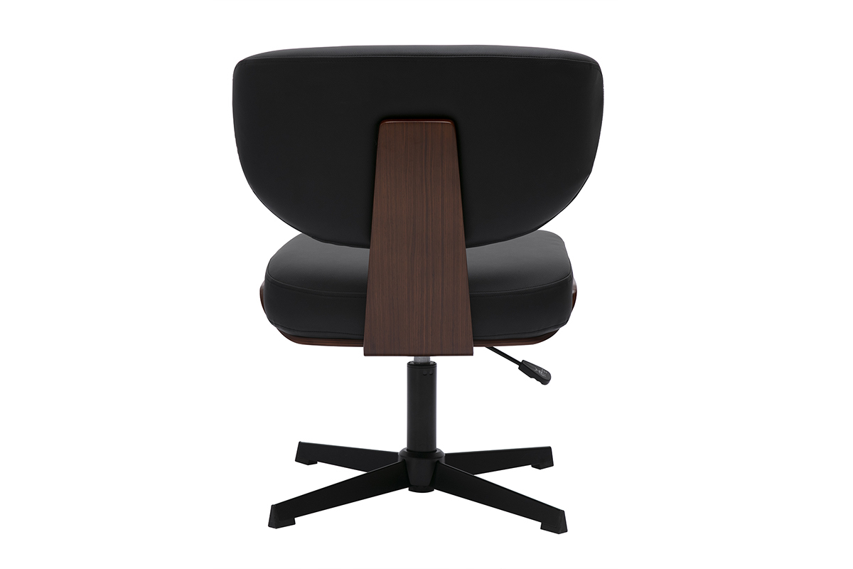 Chaise de bureau HANZ vue de dos, structure en bois noyer et assise en polyur�thane noir.