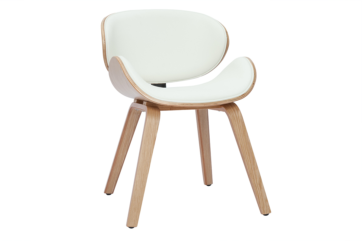 Chaise design blanc et bois clair WALNUT, vue de profil.