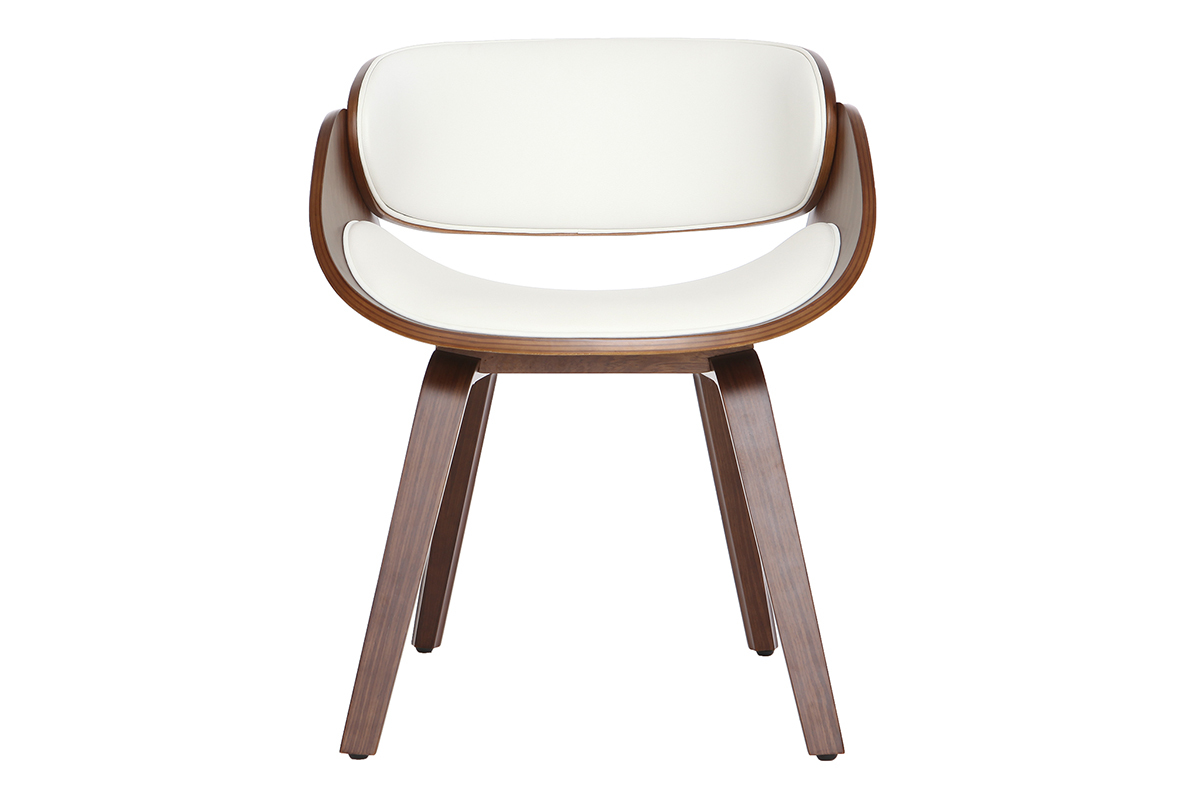 Chaise design blanc et bois fonc� noyer BENT