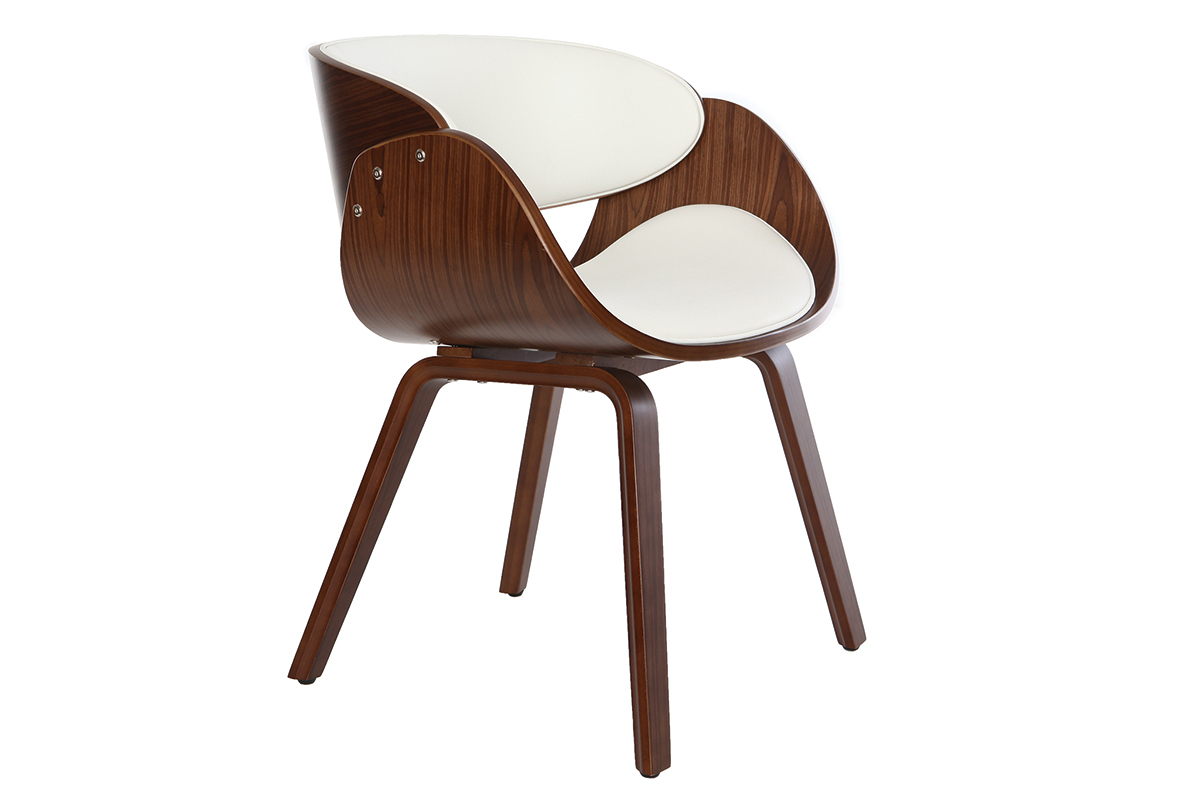 Chaise design blanc et bois fonc� noyer BENT