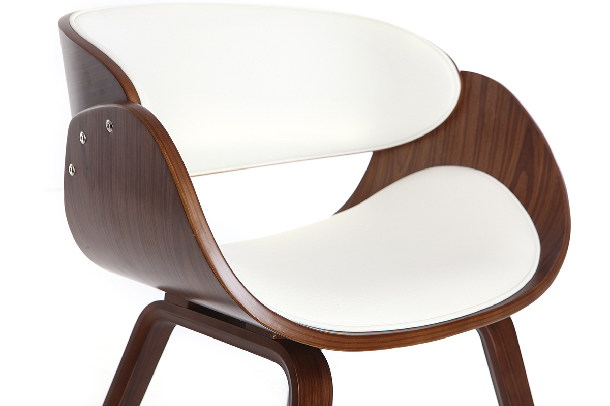 Chaise design blanc et bois fonc� noyer BENT