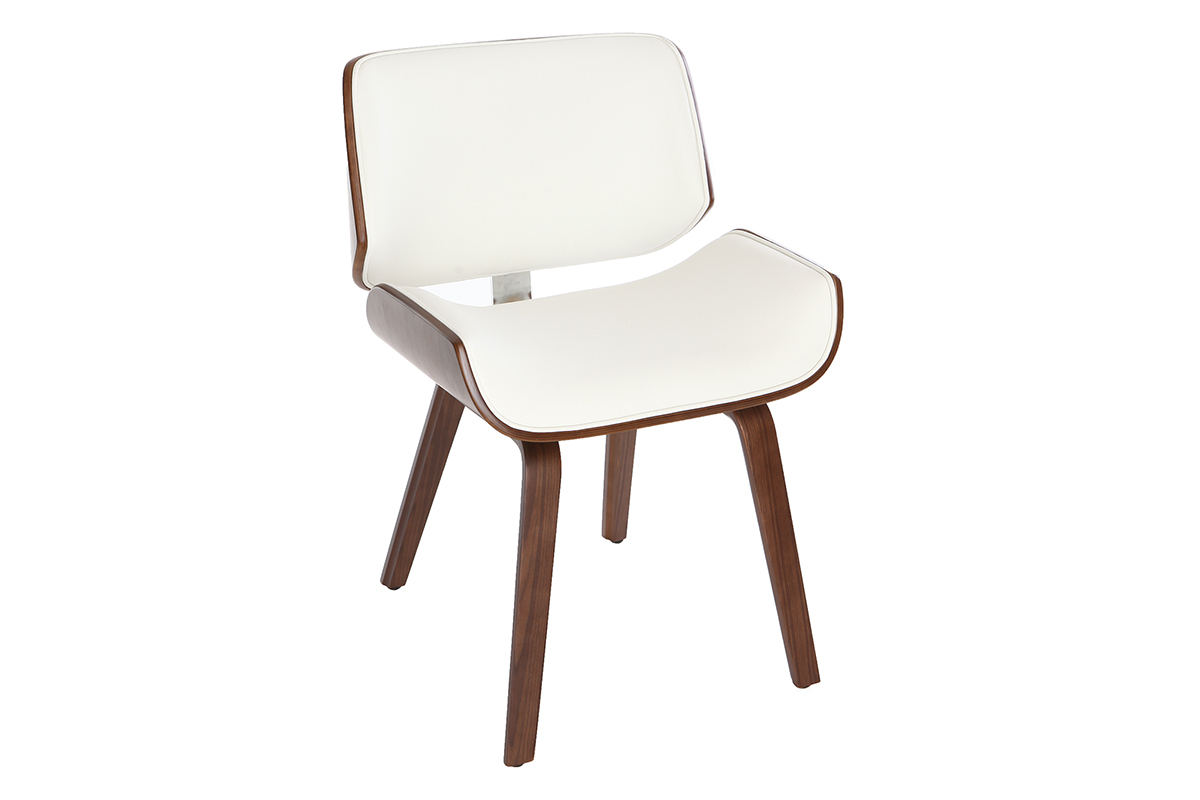 Chaise design RUBBENS blanc et bois fonc�, vue de 3/4 avant.