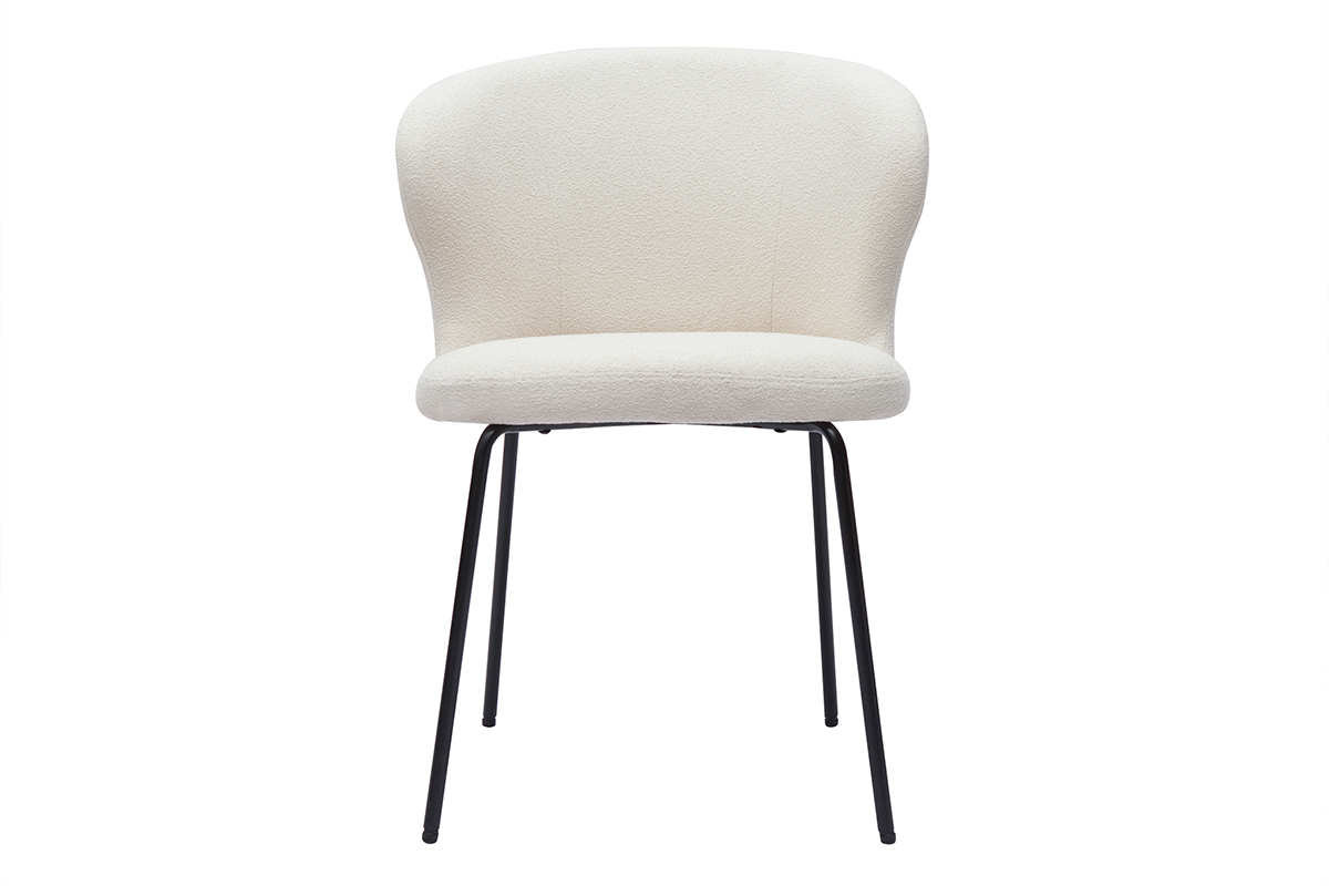 Chaise design blanche en tissu effet laine boucl�e et m�tal noir YDA