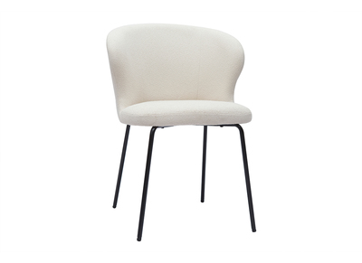 Chaise design blanche en tissu effet laine boucl&eacute;e et m&eacute;tal noir YDA