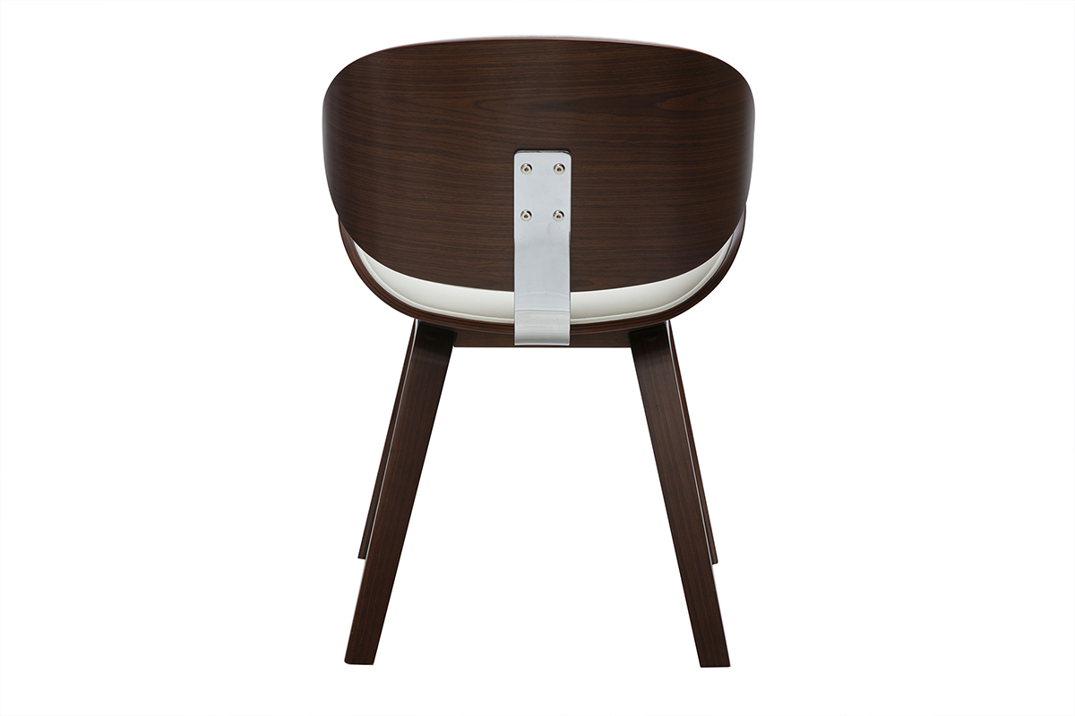 Chaise design blanche et bois fonc� noyer WALNUT, vue de dos.