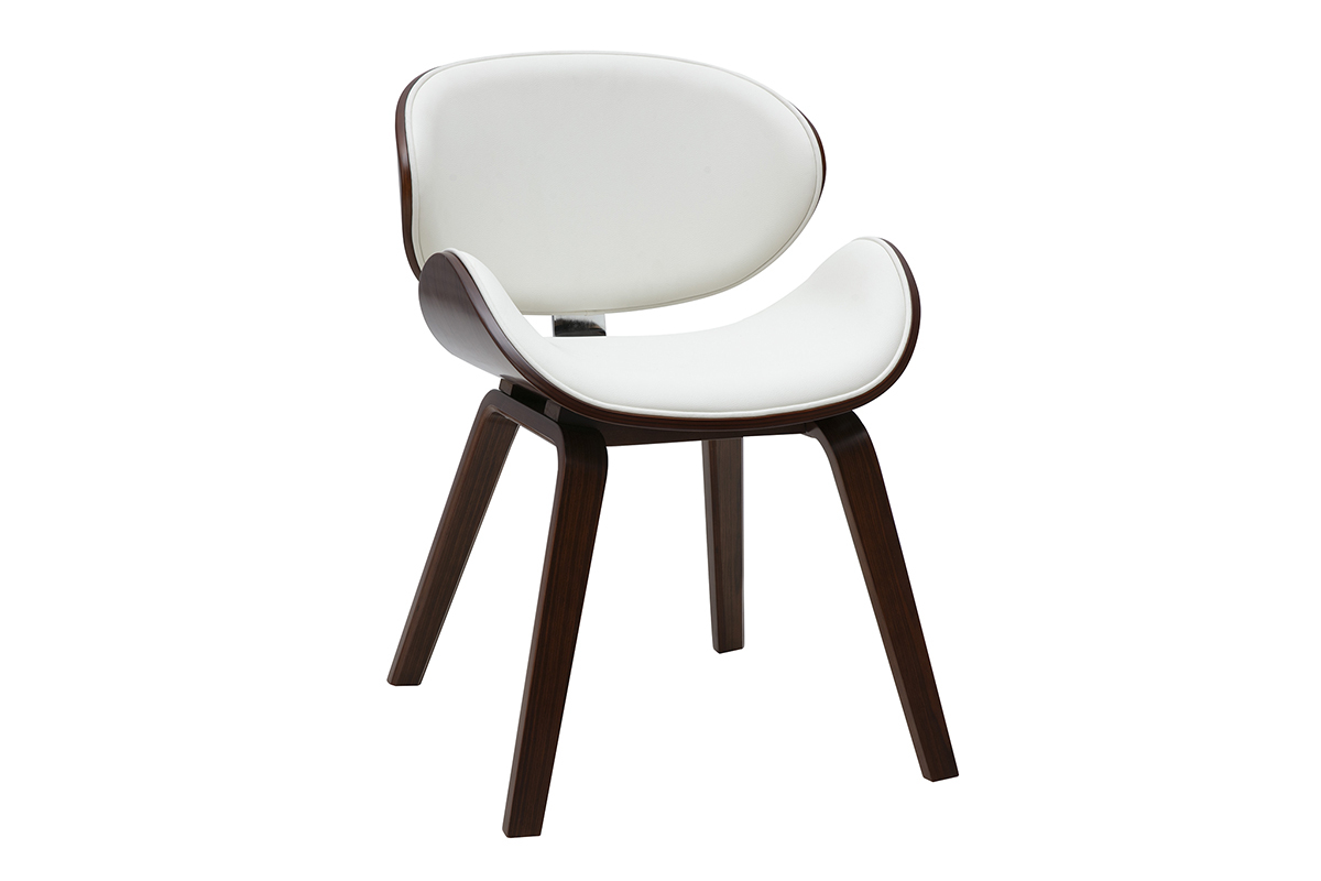 Chaise design blanche et bois fonc� noyer WALNUT avec dossier courb� et rev�tement lisse.