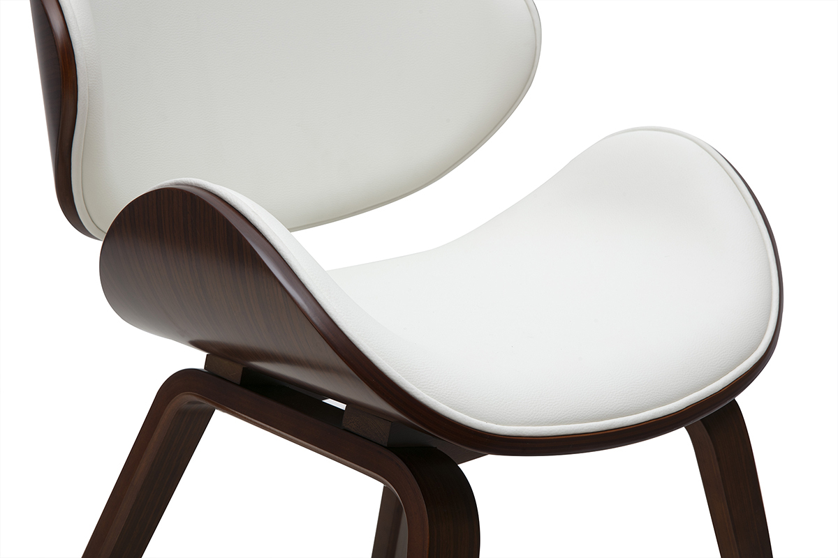 Chaise design blanche avec structure en bois fonc� noyer, mod�le WALNUT.