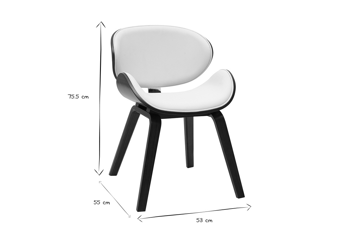 Chaise design blanche et bois fonc� noyer WALNUT aux dimensions visibles.