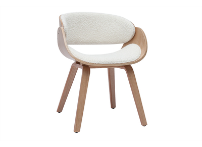 Chaise design en tissu effet laine boucl&eacute;e blanc et bois clair BENT