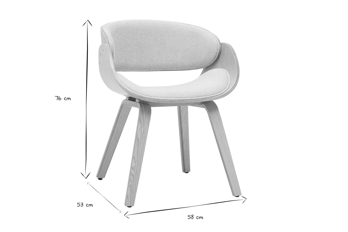 Dimensions de la chaise design en noir et blanc : 76 cm de hauteur, 53 cm de profondeur, 58 cm de largeur.