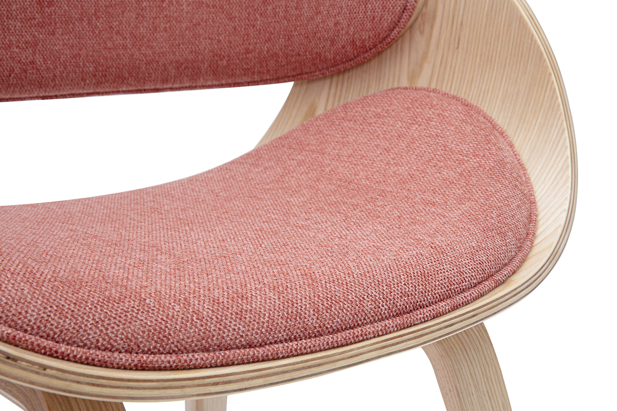 Chaise design en tissu effet velours terracotta et bois clair, style scandinave r�tro