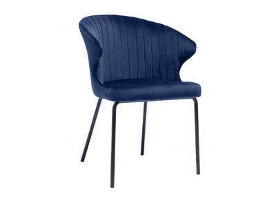 Chaise design en tissu velours bleu fonc&eacute; et m&eacute;tal noir REQUIEM