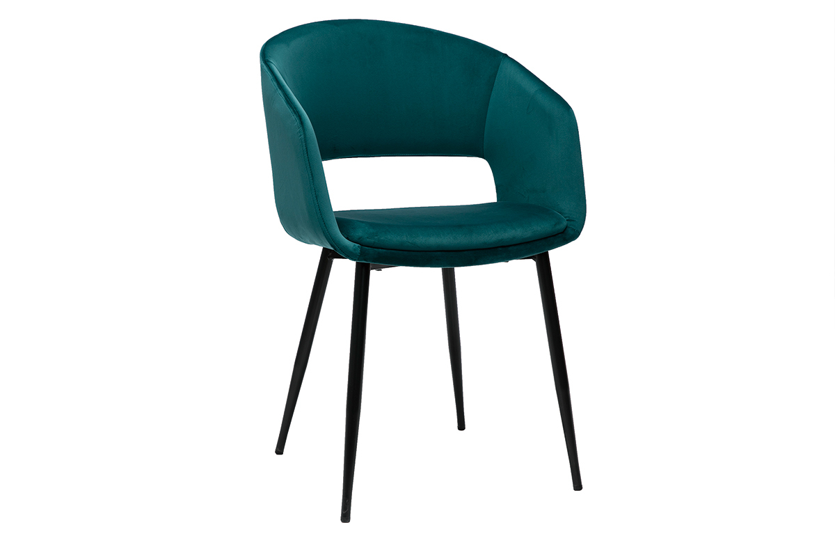 Chaise design en tissu velours bleu p�trole et m�tal noir PRISMA