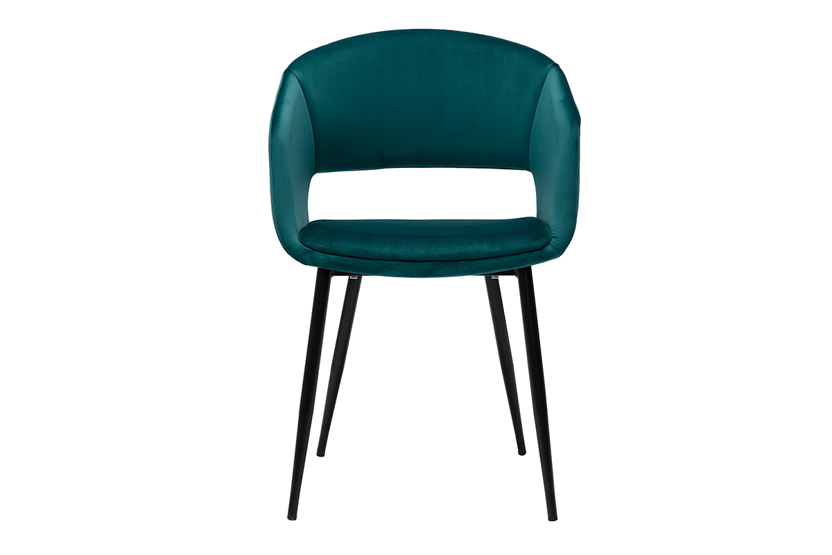 Chaise design en tissu velours bleu p�trole et m�tal noir PRISMA