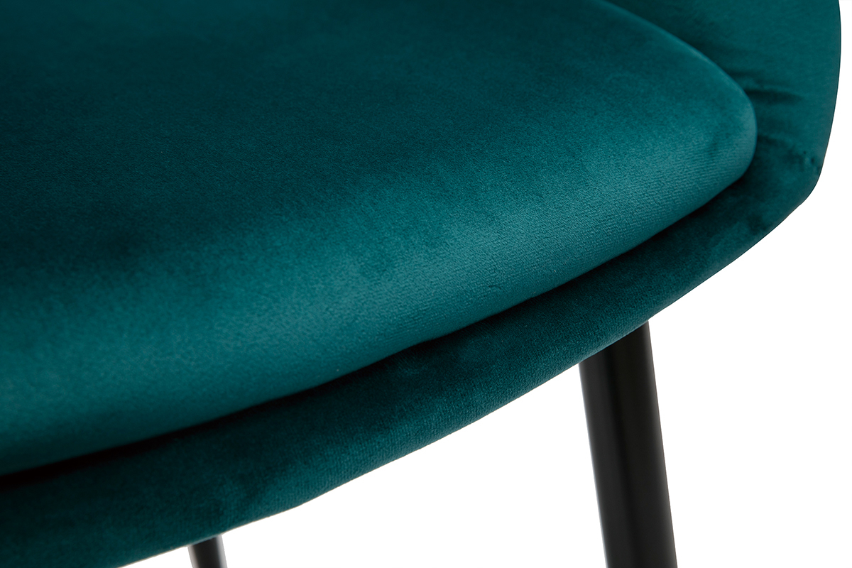 Chaise design en tissu velours bleu p�trole et m�tal noir PRISMA
