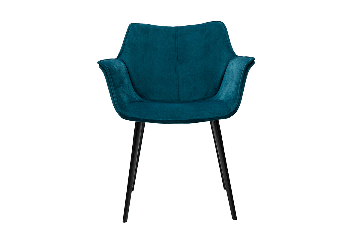 Chaise design en tissu velours bleu p�trole et m�tal noir VOLO