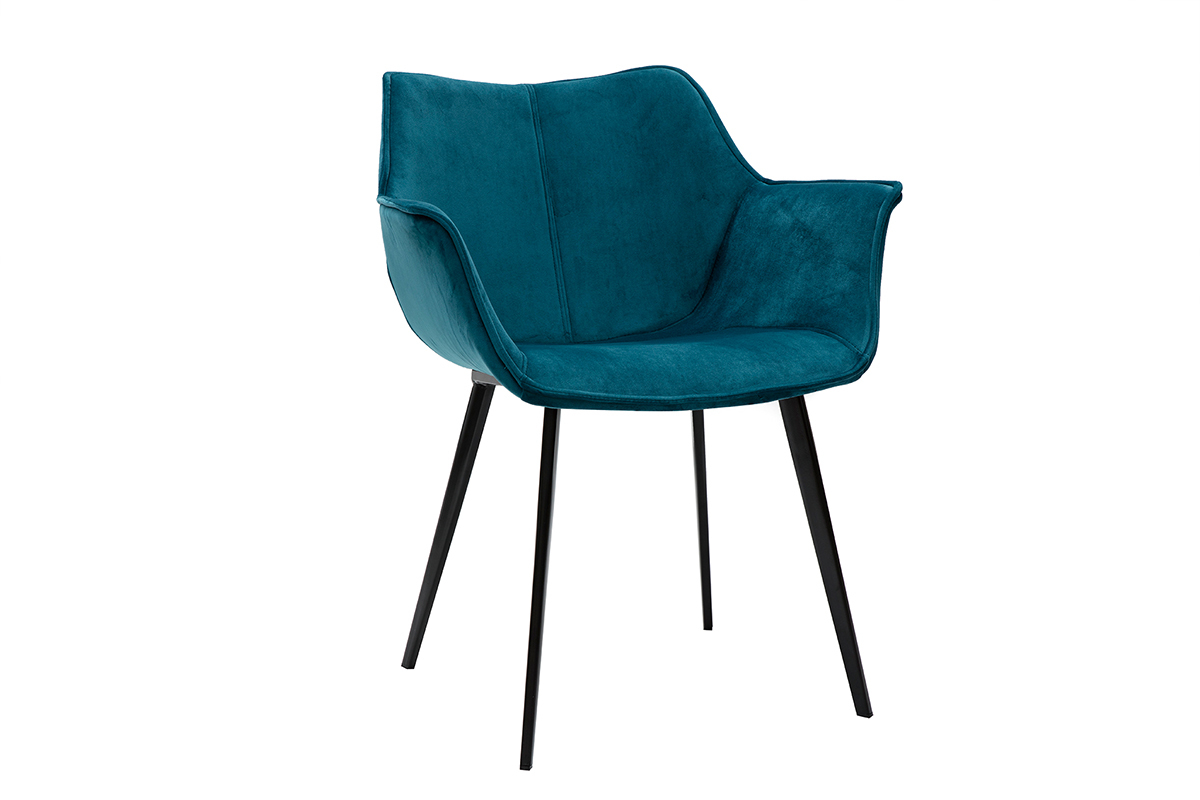 Chaise design en tissu velours bleu p�trole et m�tal noir VOLO