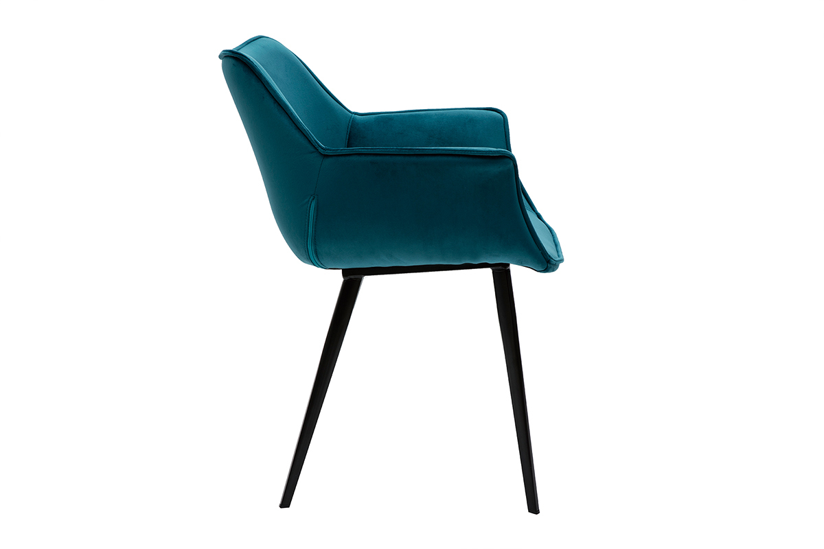 Chaise design en tissu velours bleu p�trole et m�tal noir VOLO