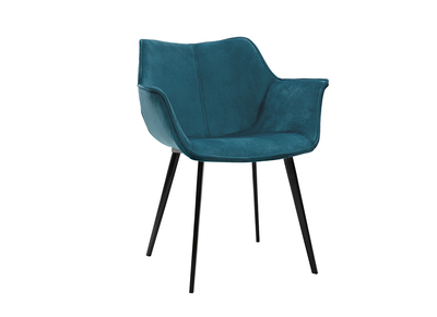 Chaise design en tissu velours bleu p&eacute;trole et m&eacute;tal noir VOLO