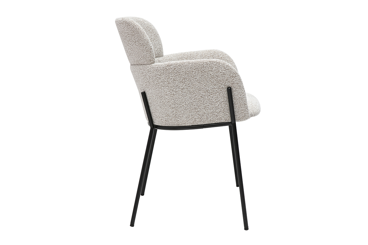 Chaise design TULUM en tissu effet velours beige avec pieds en m�tal noir, vue de profil.