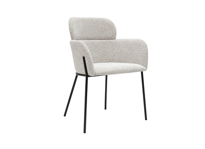 Chaise design en tissu velours chenille beige et m&eacute;tal noir TULUM