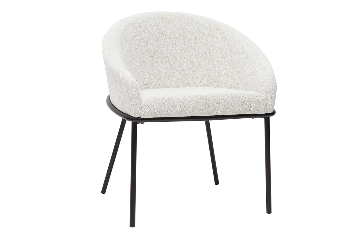 Chaise design en tissu velours chenille blanc cass� et m�tal noir JENNA