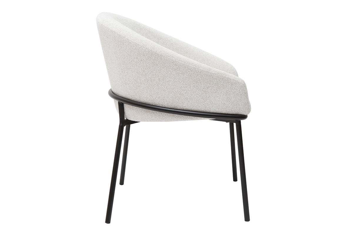 Chaise design en tissu velours chenille blanc cass� et m�tal noir JENNA