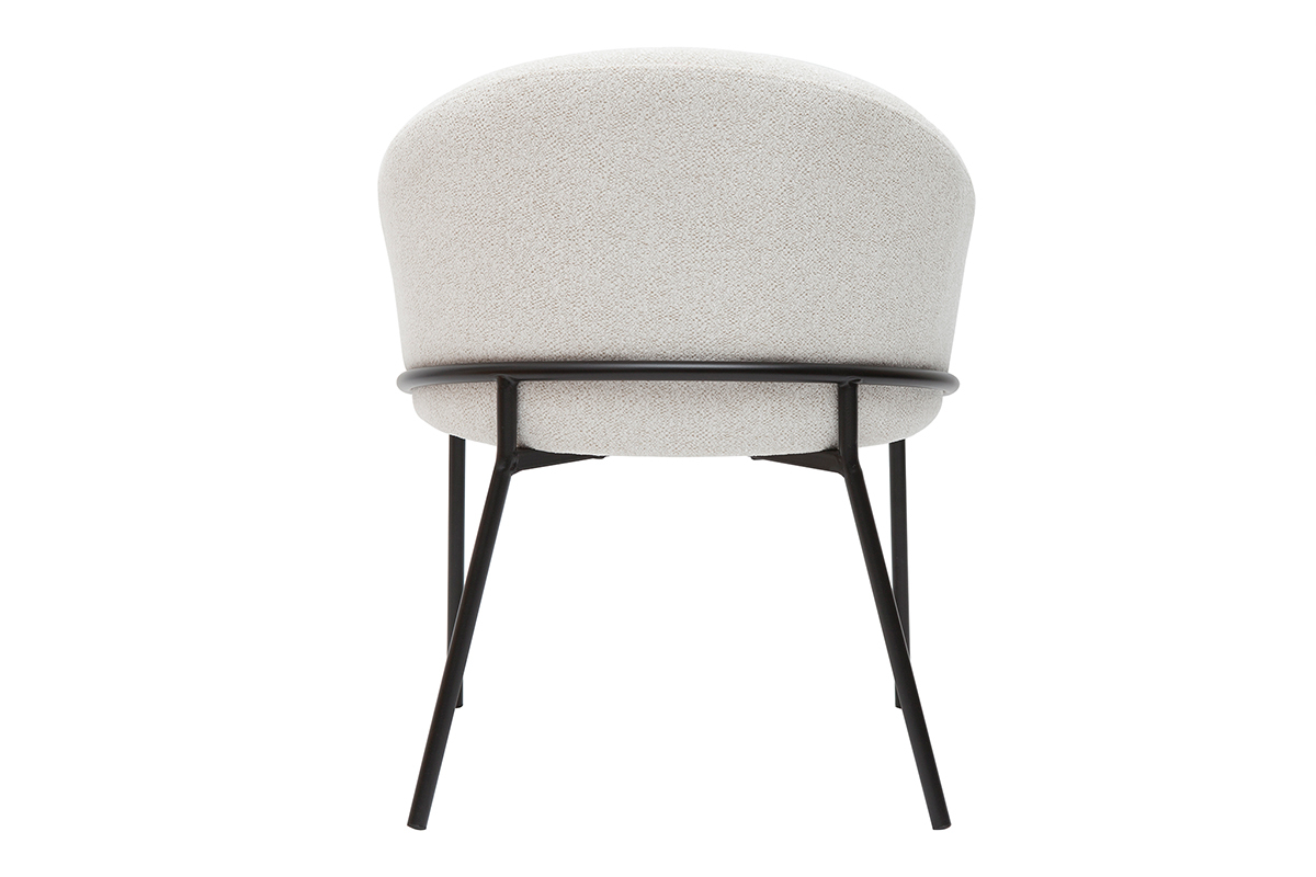 Chaise design en tissu velours chenille blanc cass� et m�tal noir JENNA