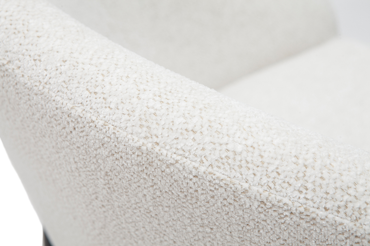 Chaise design en tissu velours chenille blanc cass� et m�tal noir JENNA