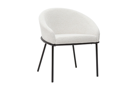 Chaise design en tissu velours chenille blanc cass&eacute; et m&eacute;tal noir JENNA