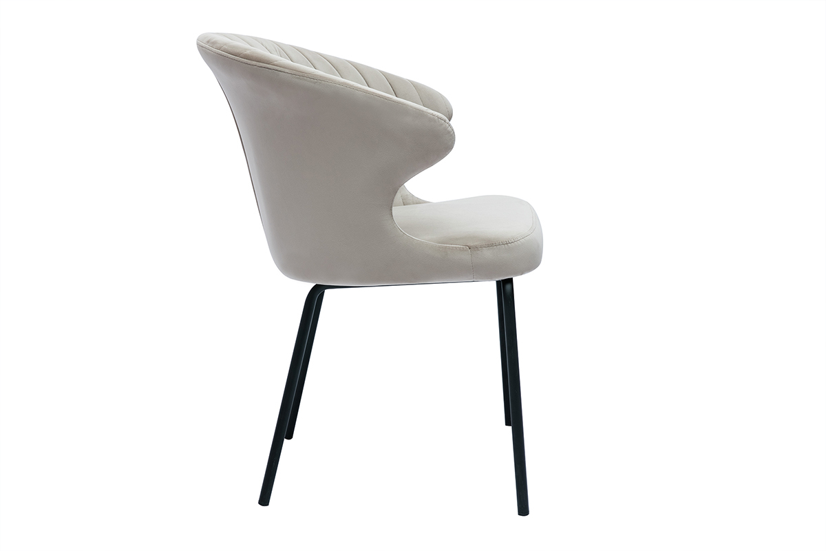 Chaise design en tissu velours gaufr� taupe et m�tal noir REQUIEM
