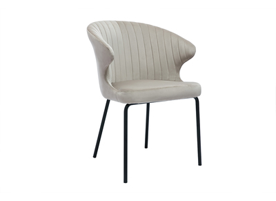 Chaise design en tissu velours gaufr&eacute; taupe et m&eacute;tal noir REQUIEM
