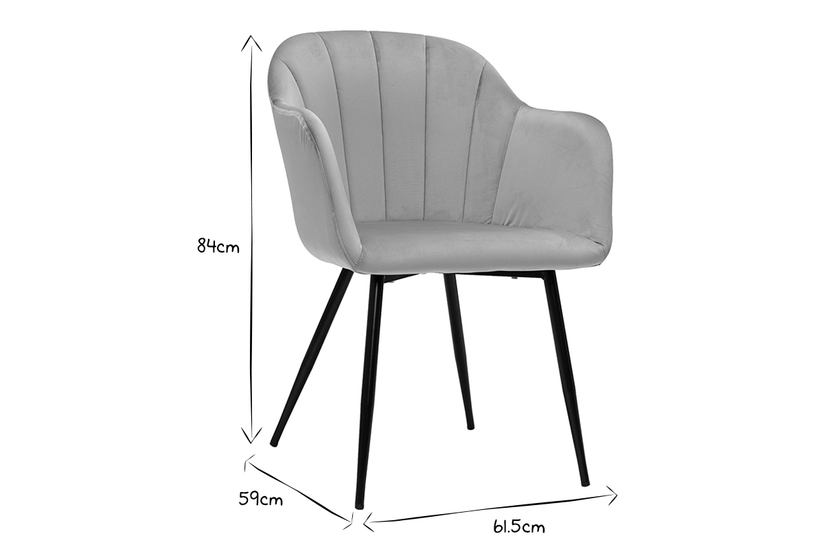 Chaise design en tissu velours taupe et m�tal noir MILLY