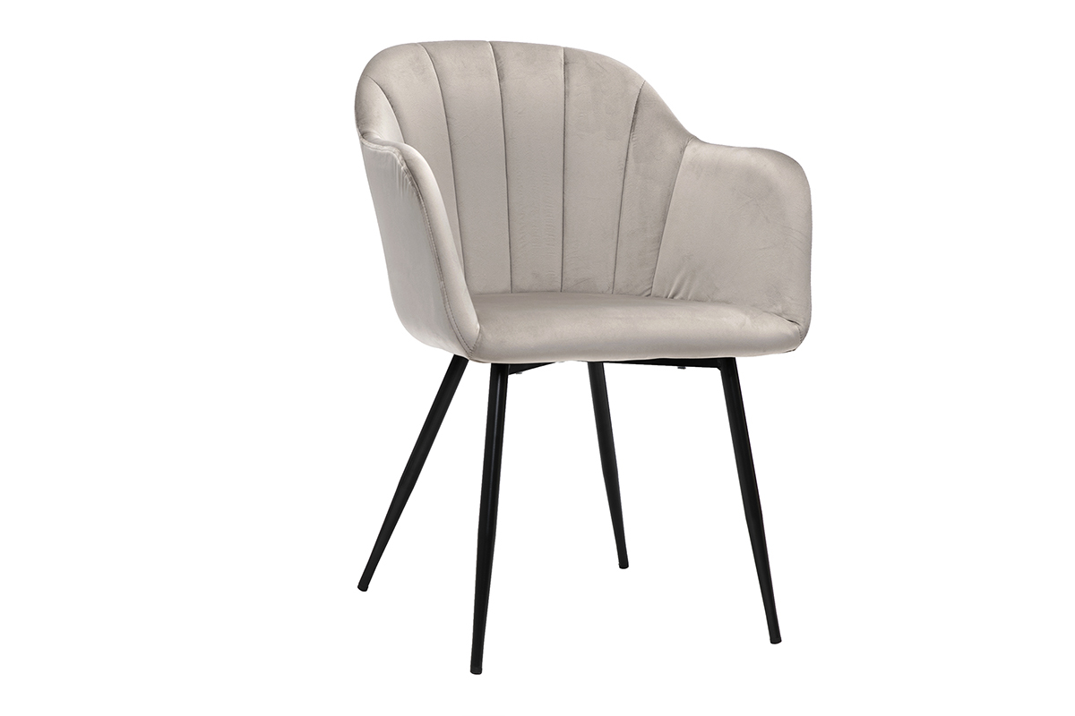 Chaise design en tissu velours taupe et m�tal noir MILLY