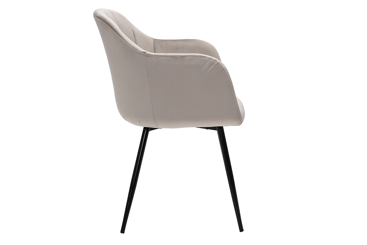 Chaise design en tissu velours taupe et m�tal noir MILLY