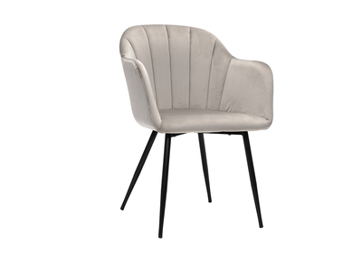 Chaise design en tissu velours taupe et m&eacute;tal noir MILLY