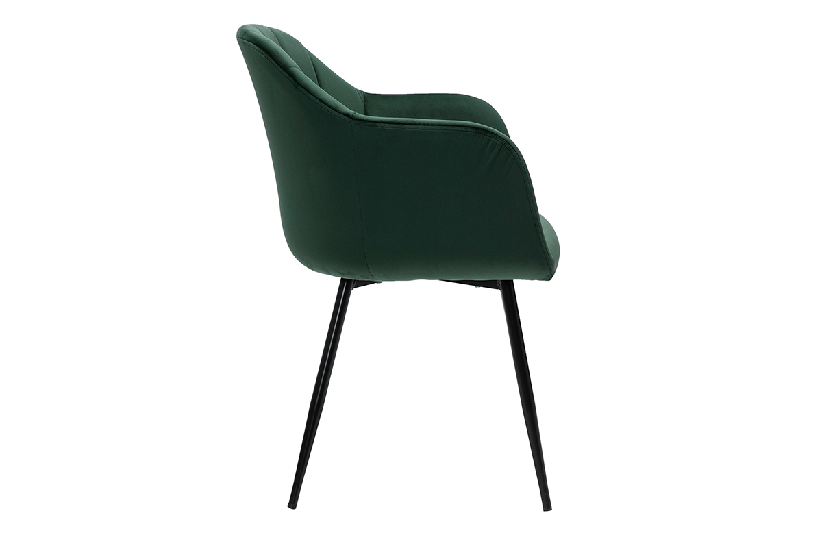 Chaise design en tissu velours vert fonc� et m�tal noir MILLY