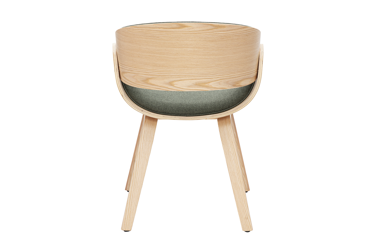 Chaise design en tissu vert kaki et bois clair BENT
