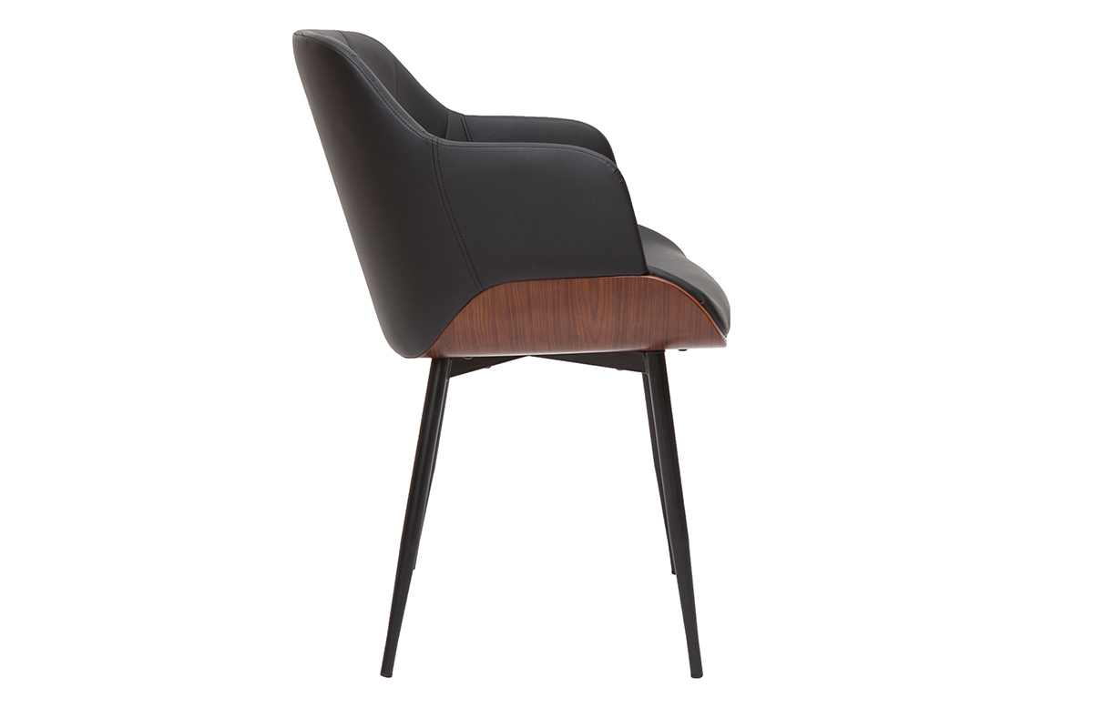 Chaise design noir, bois fonc� et m�tal LUCIEN