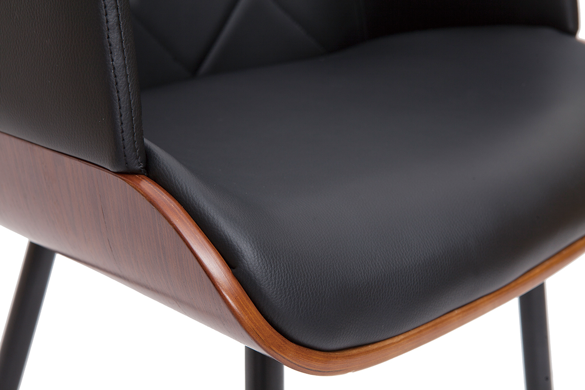 Chaise design noir, bois fonc� et m�tal LUCIEN