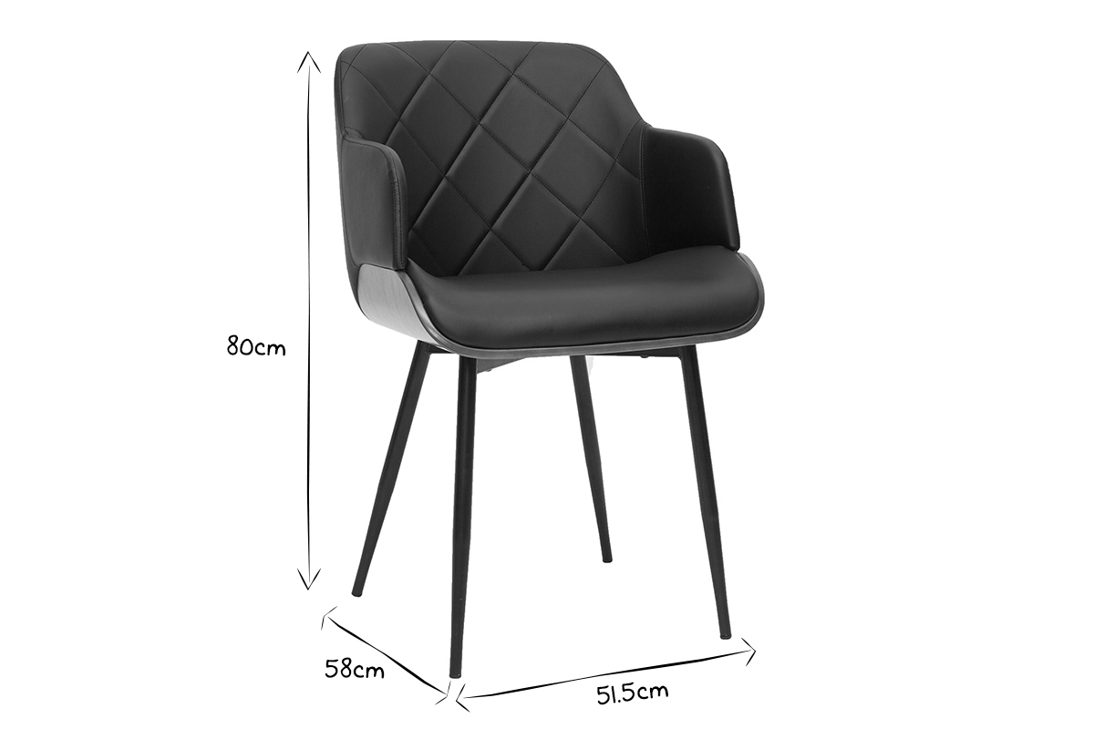 Chaise design noir, bois fonc� et m�tal LUCIEN