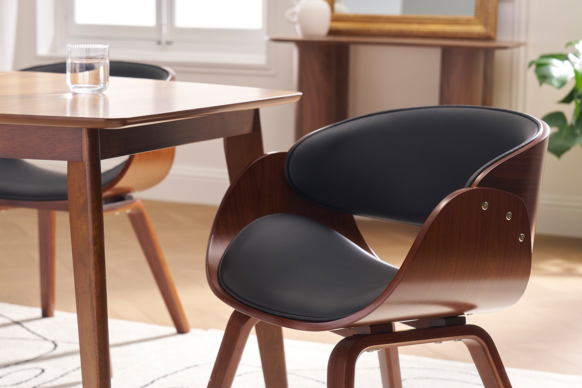 Chaise design noir et bois fonc� noyer BENT